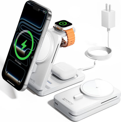 Foldable 3-in-1 Magnetic Travel Charging Station Set encalife