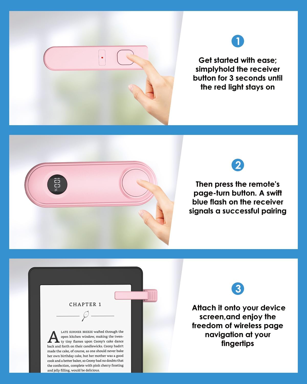 Pink Page Turner Remote for Comfortable Reading Anywhere encalife
