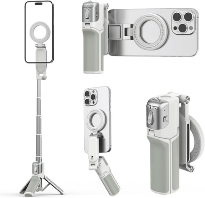 Magnetic phone camera grip tripod with wireless remote