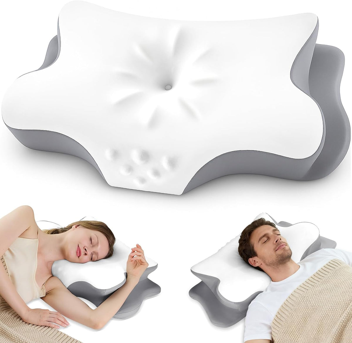 Side sleeper cervical contour memory foam pillow with neck support design