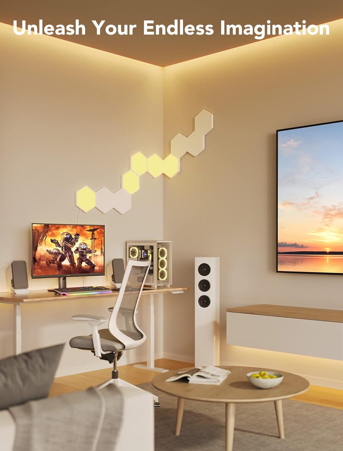 RGB Lighting Hexagon Wall Panels for Gaming Decor encalife