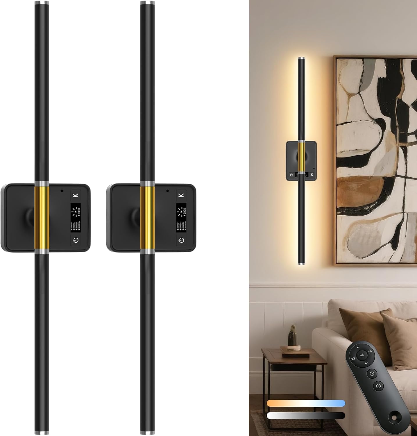 Cordless rechargeable wall sconces set of two with remote control