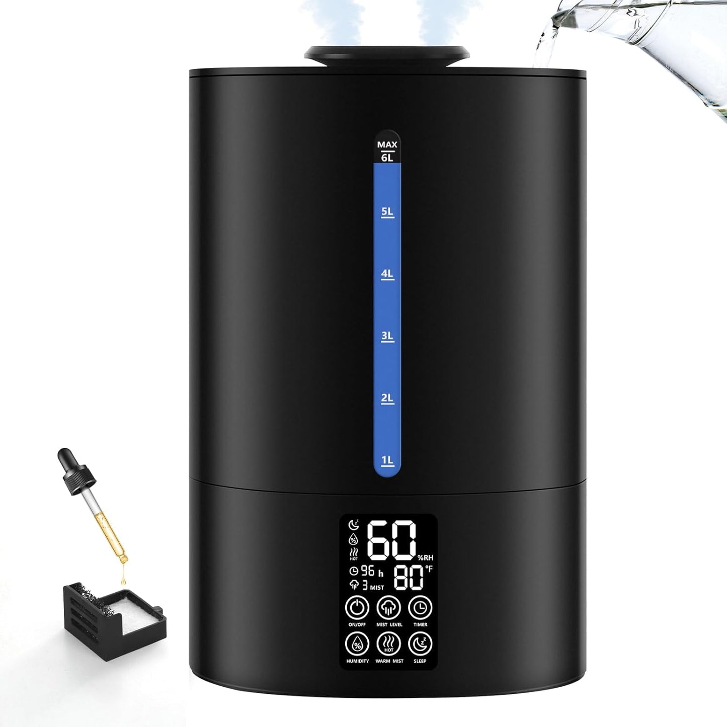 Warm & Cool Mist Humidifier | 6L Capacity | With Essential Oil Diffuser encalife