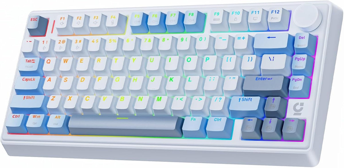 white RGB wireless gaming mechanical keyboard with knob