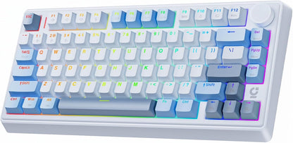 white RGB wireless gaming mechanical keyboard with knob