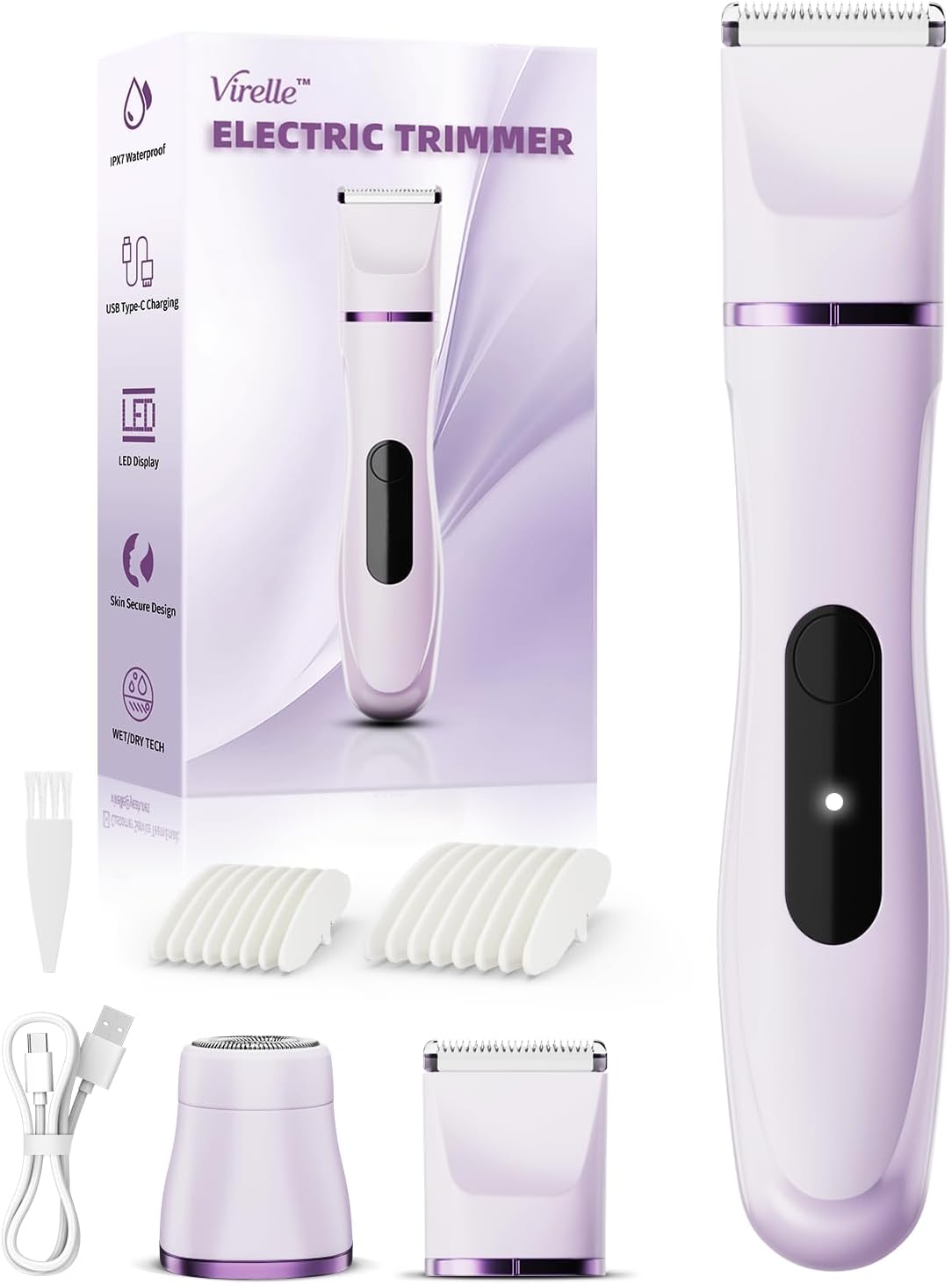 Painless waterproof electric razor women use for bikini trimming, facial hair, legs, body, and armpit hair removal with Type-C charging.