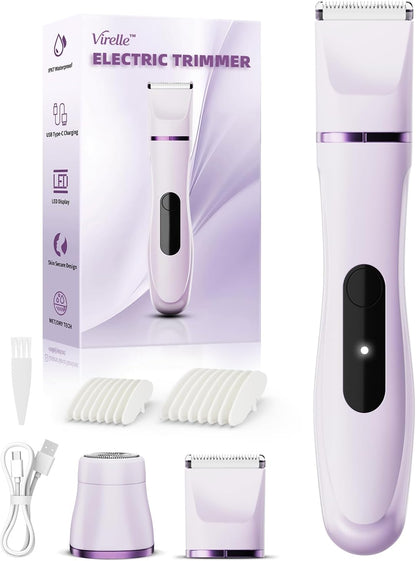 Painless waterproof electric razor women use for bikini trimming, facial hair, legs, body, and armpit hair removal with Type-C charging.