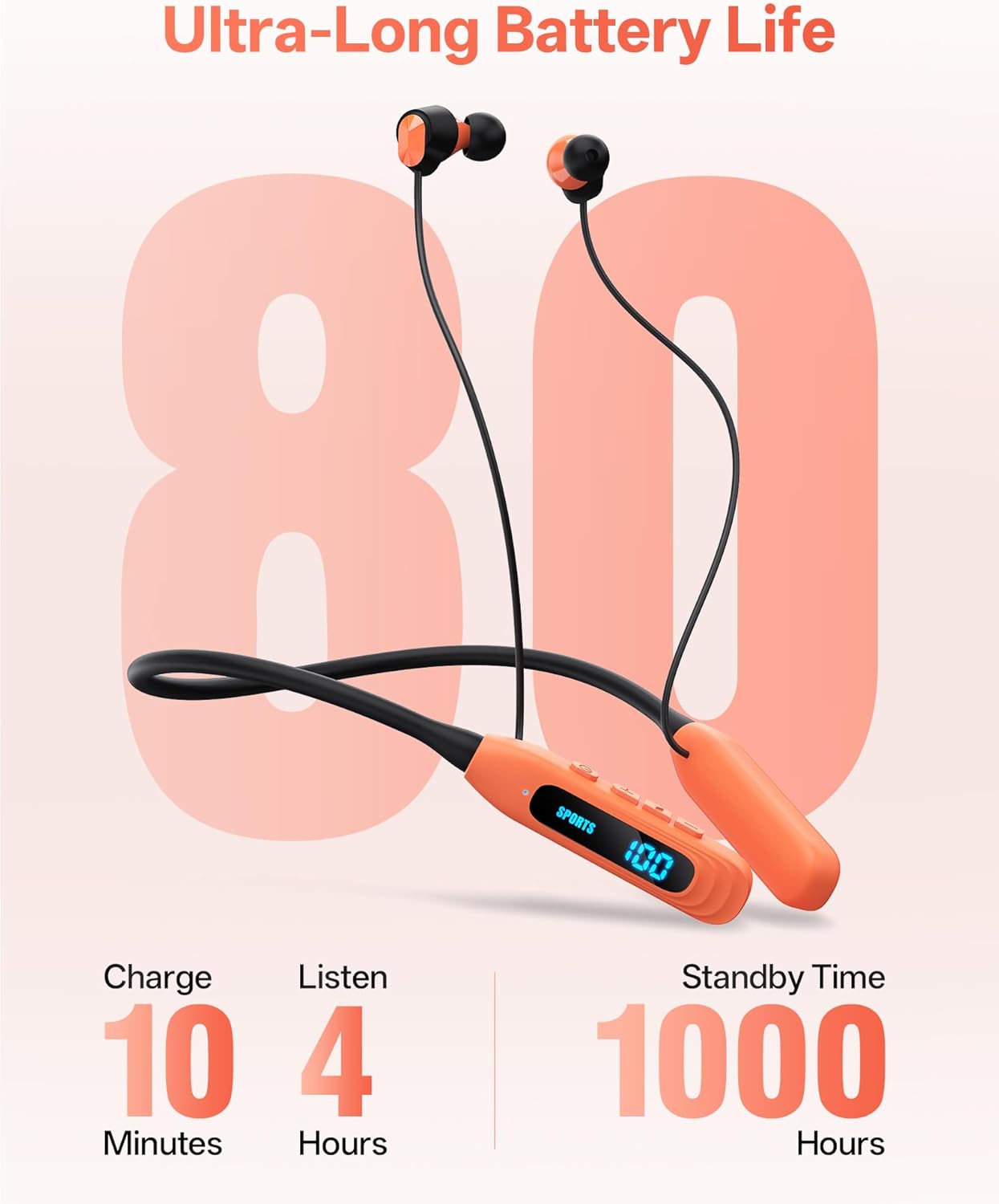 Neckband Bluetooth Headphones with 80H Playtime encalife