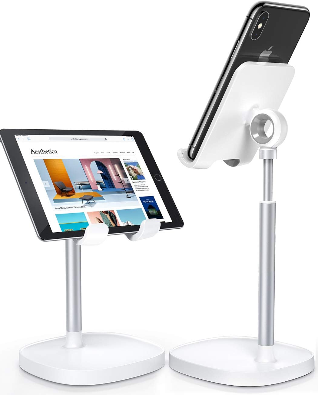 Adjustable height mobile stand with anti-slip silicone and cable opening