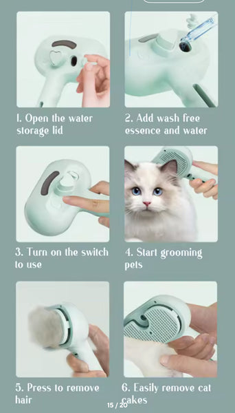 Pet Steam Grooming Brush – Soft Round-Tip Dog & Cat Comb with Spray, Massage & Hair Removal encalife