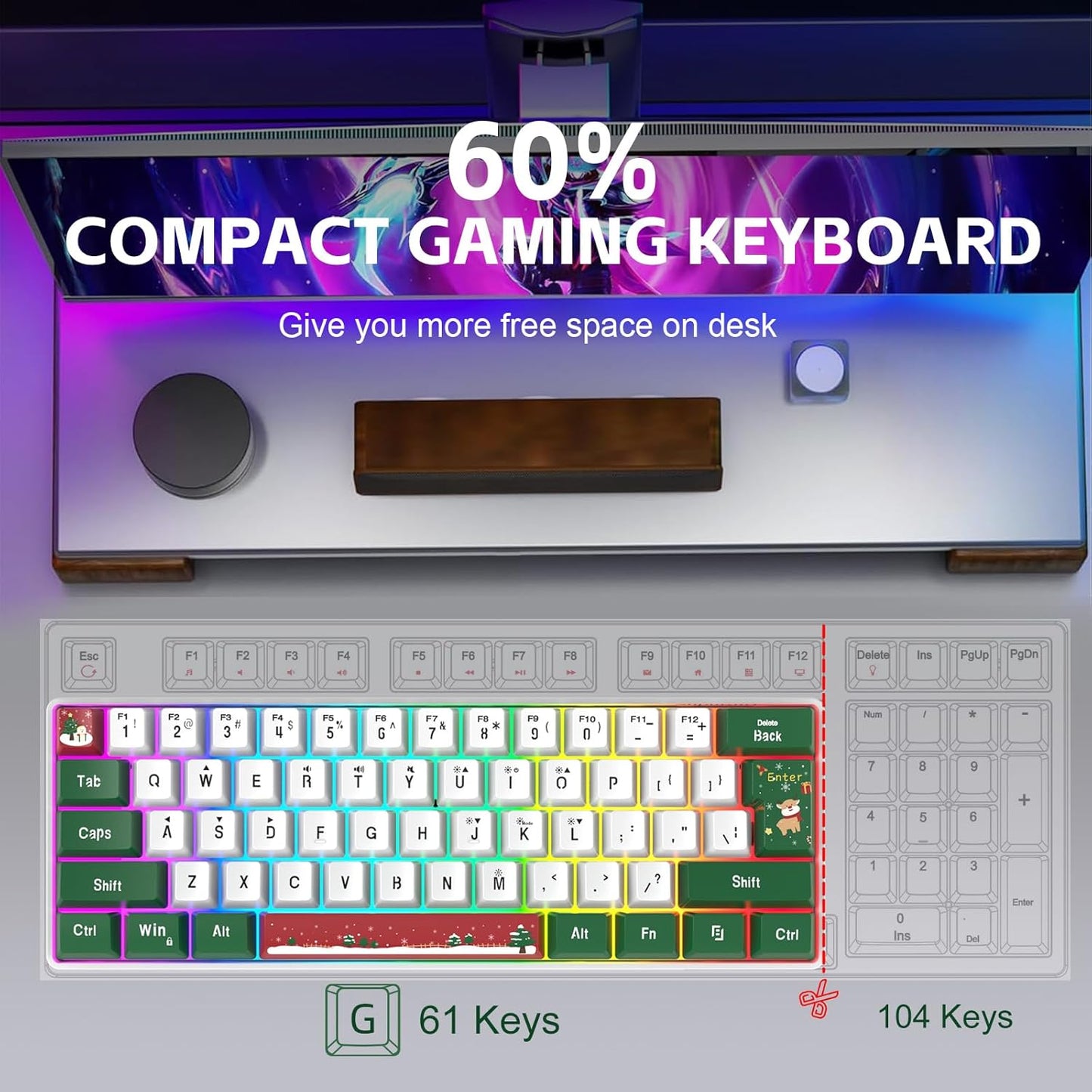 Compact Gaming Keyboard I 60% 61‑Key RGB Wired encalife