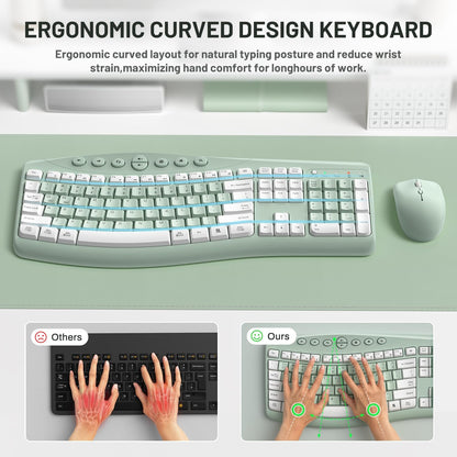 Wireless Keyboard Mouse Combo Ergonomic Gaming encalife