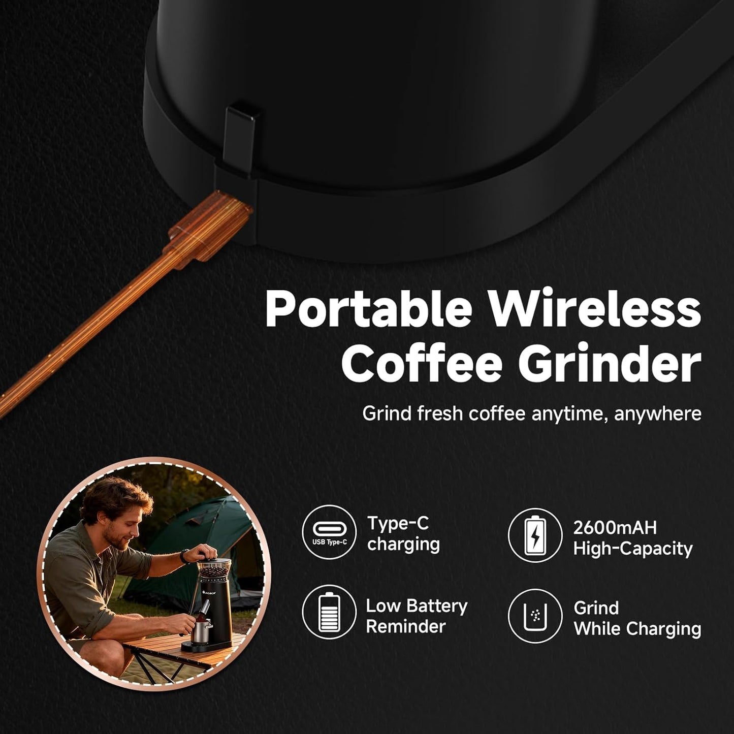 Cordless Burr Coffee Grinder – 60 Settings encalife