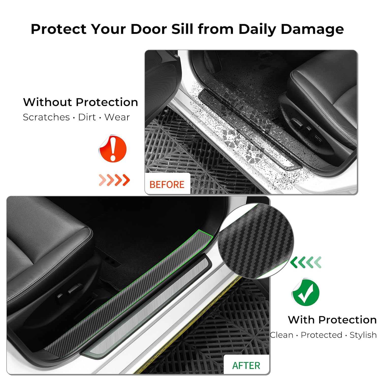 Matte Carbon Fiber Car Door Sill Protector Tape encalife