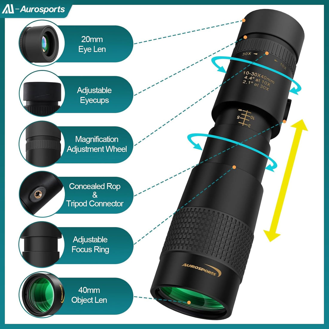 10-30x40 HD Zoom Monocular Telescope encalife