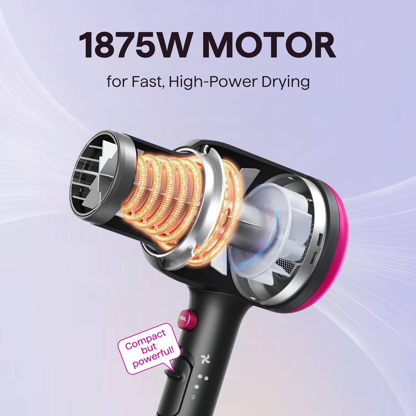 Ionic Hair Dryer for Curly Hair | 1875W Blow Dryer with Diffuser & Comb Attachments encalife