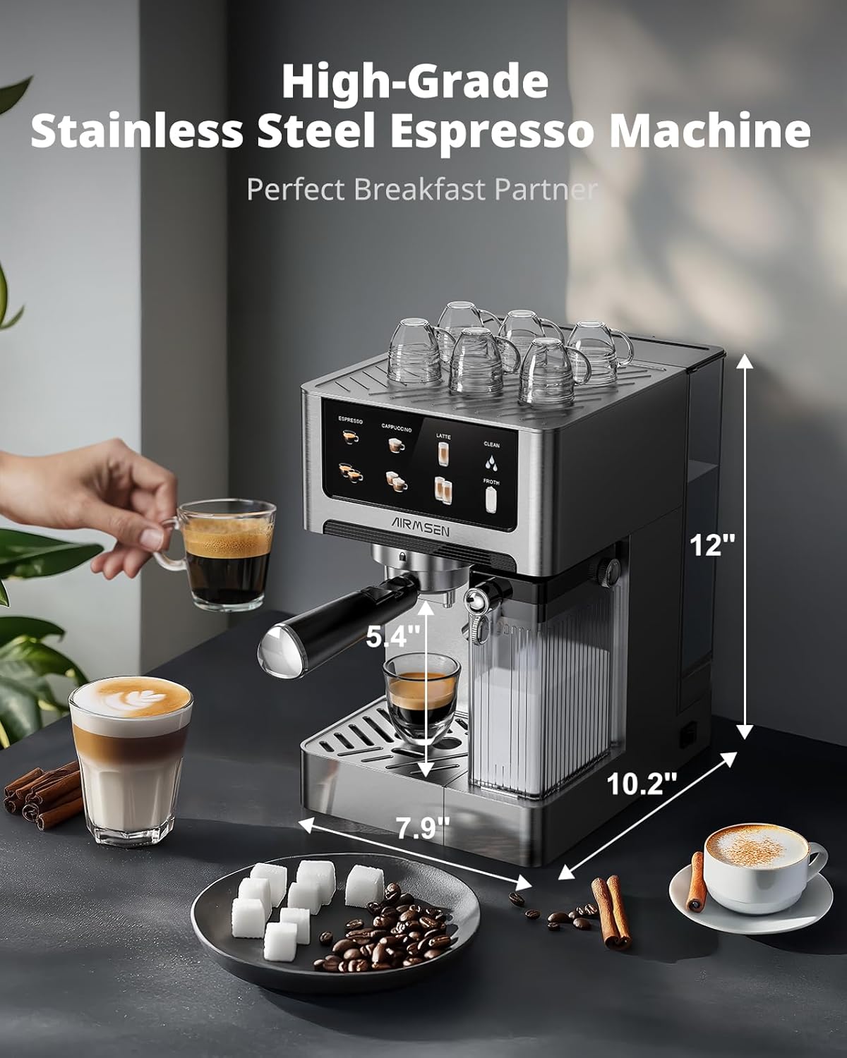 20 Bar Espresso Machine with Auto Milk Frother encalife
