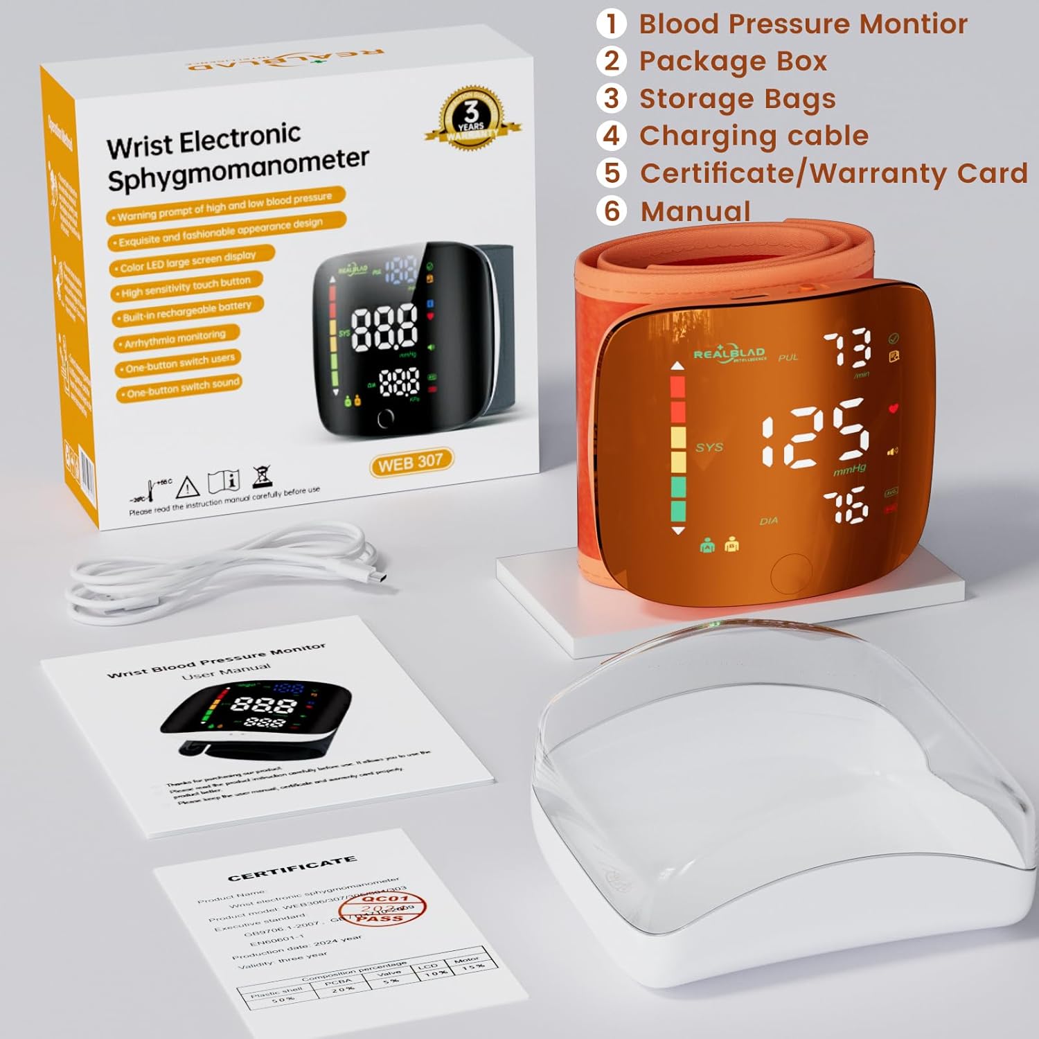 Rechargeable Wrist Blood Pressure Monitor LED Screen encalife