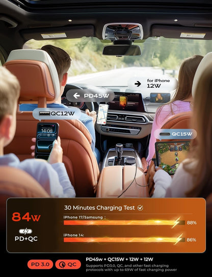 84W Retractable Car Charger 4 in 1 encalife