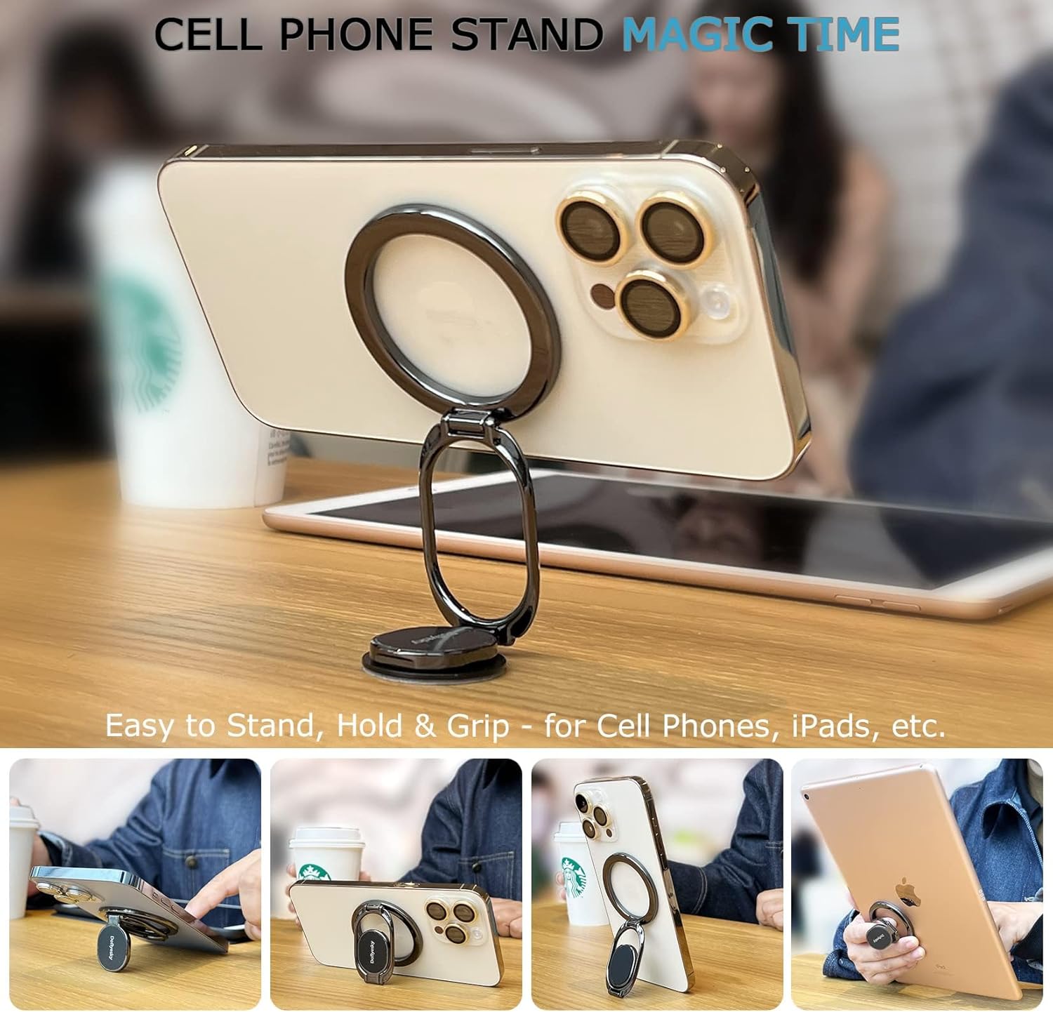 Powerful Double-Magnetic MagSafe-Compatible Phone Ring Grip Stand encalife