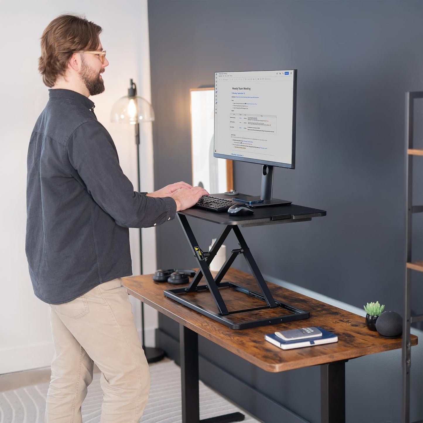 Black Standing Desk Converter Tabletop Workstation Riser encalife