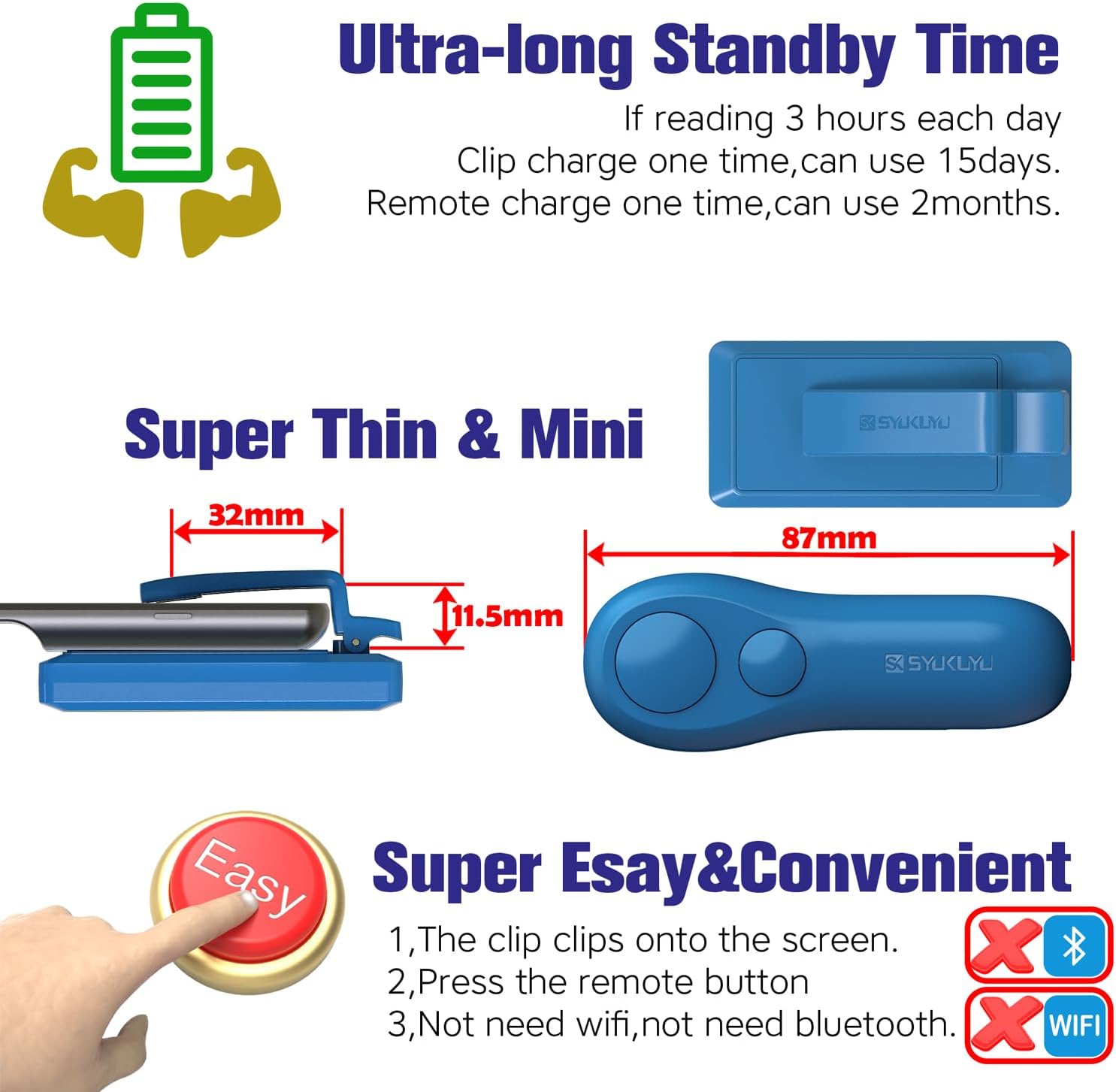 Silent Page Turner Remote for Comfortable Travel Reading encalife