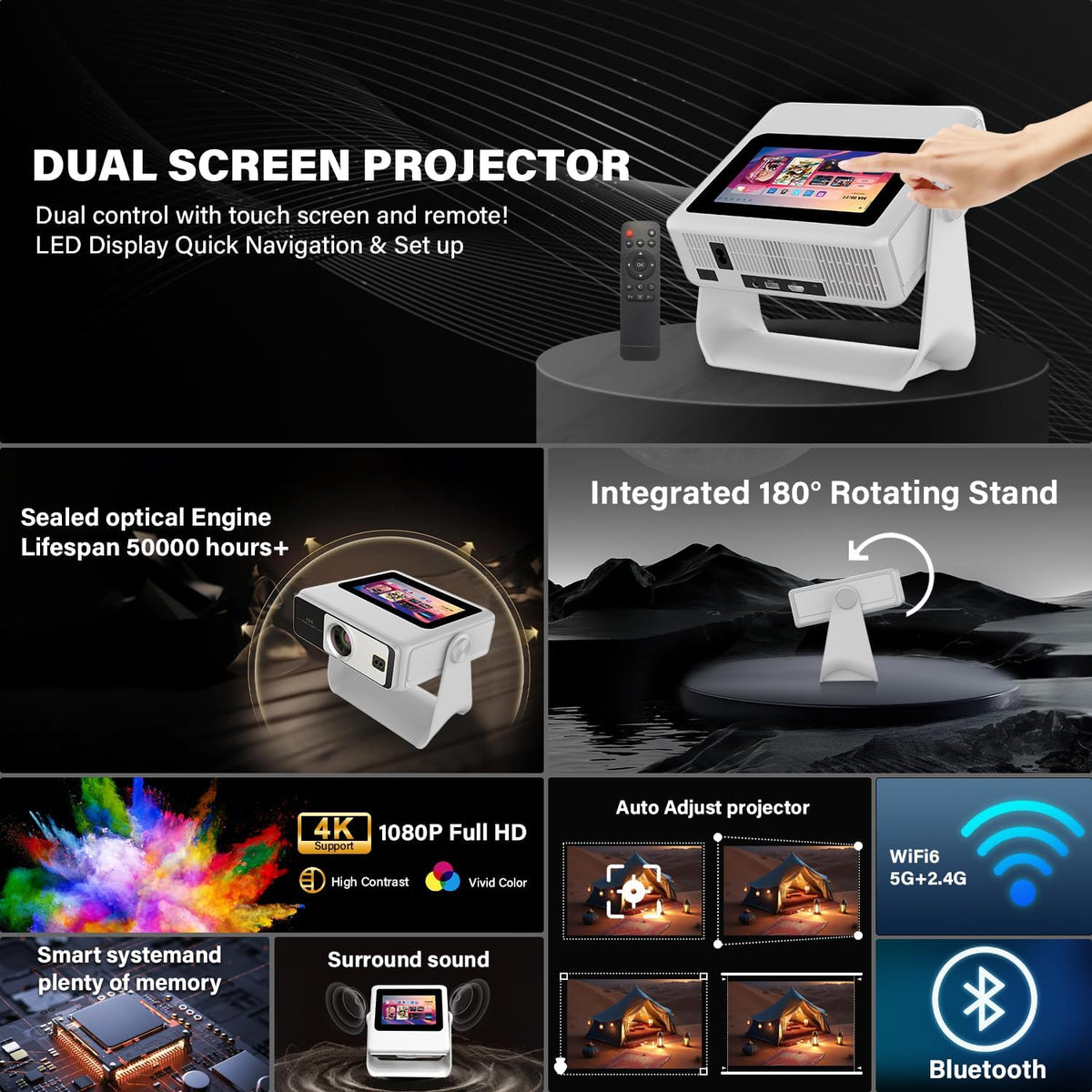 Touchscreen 1080P Cinema Projector encalife