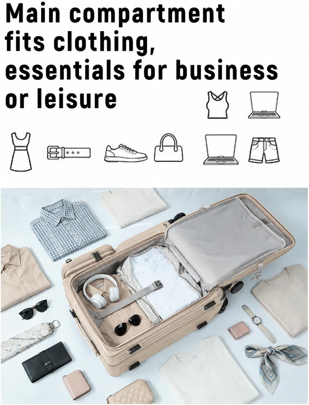 20-Inch Front-Opening Carry On luggage with Detachable Bag encalife