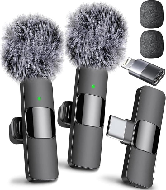 Wireless mini lavalier microphone with noise cancelling for iPhone Android video recording