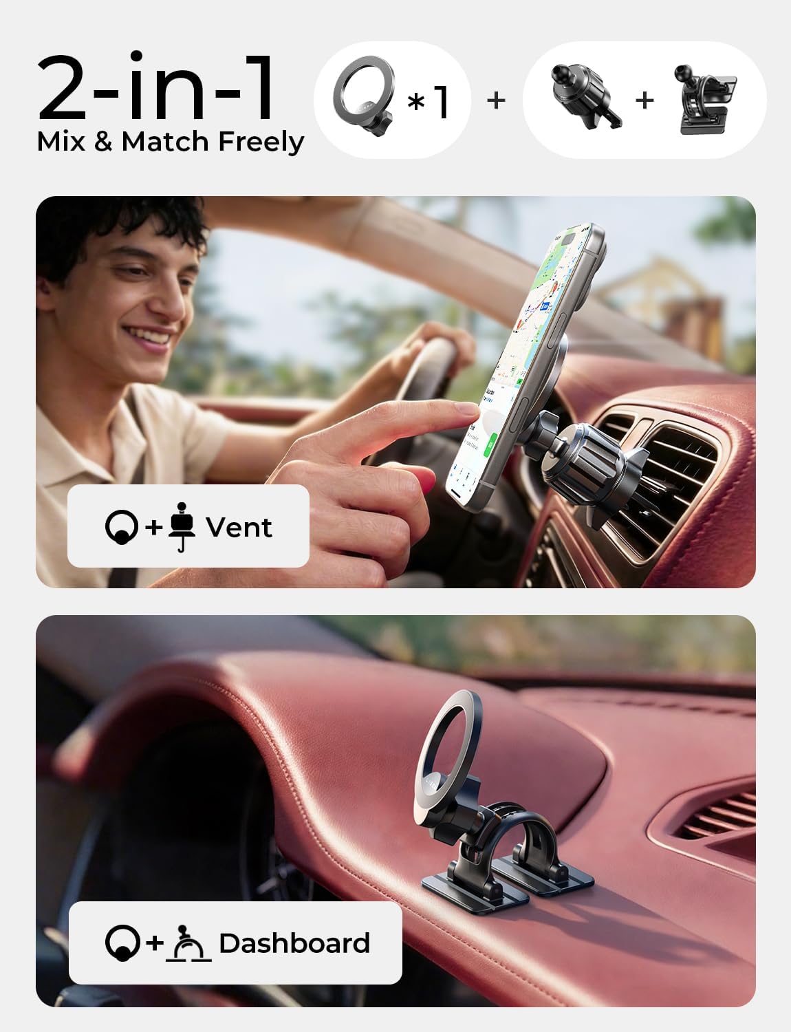 Magnetic MagSafe Car Phone Mount Dual-Base encalife