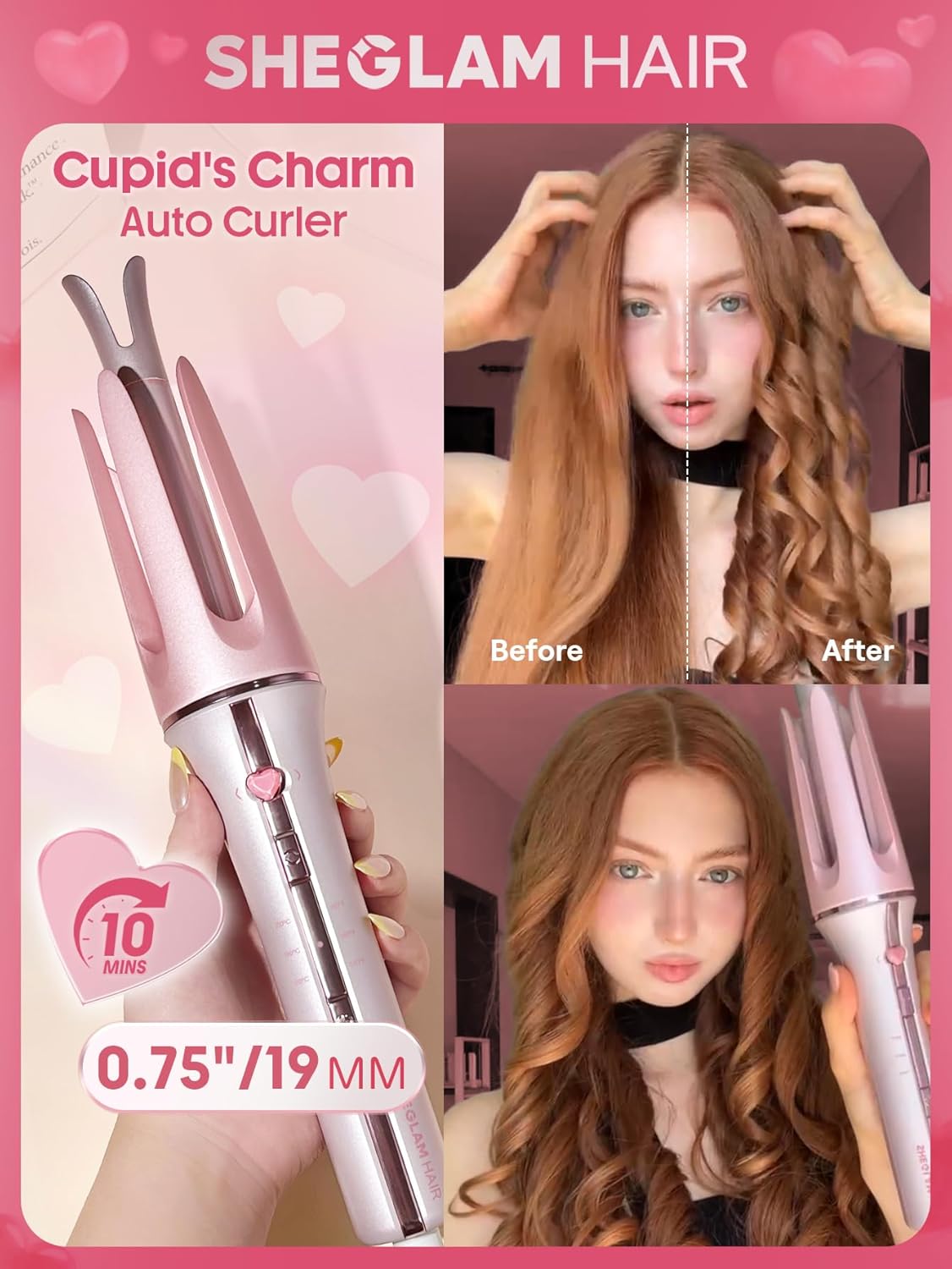 Pink Automatic Curling Iron | SHEGLAM Gift Hair Curler encalife