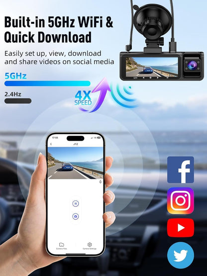 3 Channel 4K Dash Cam I Front Rear Inside WiFi encalife