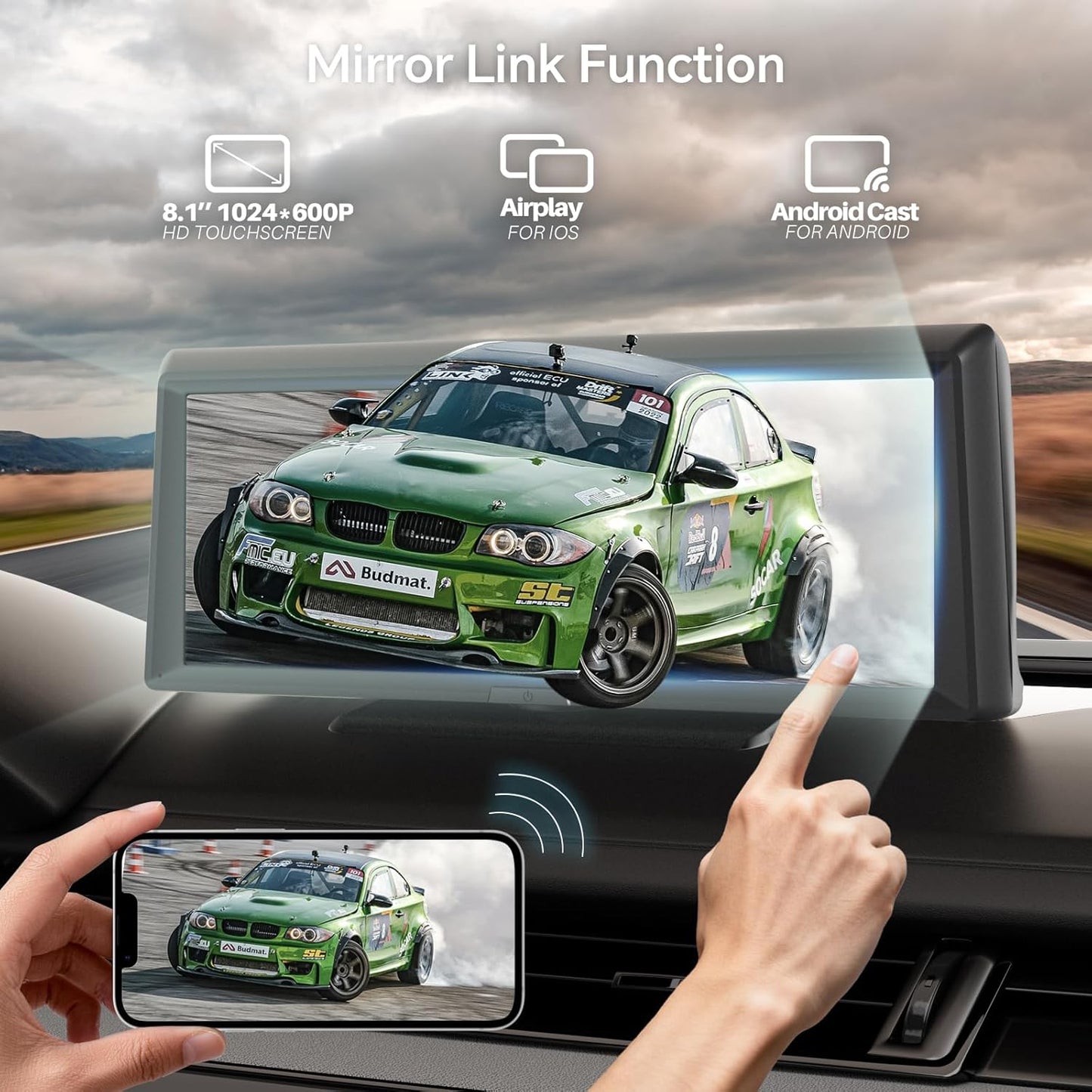 8.1 Inch Wireless Carplay Screen With Dash Camera encalife