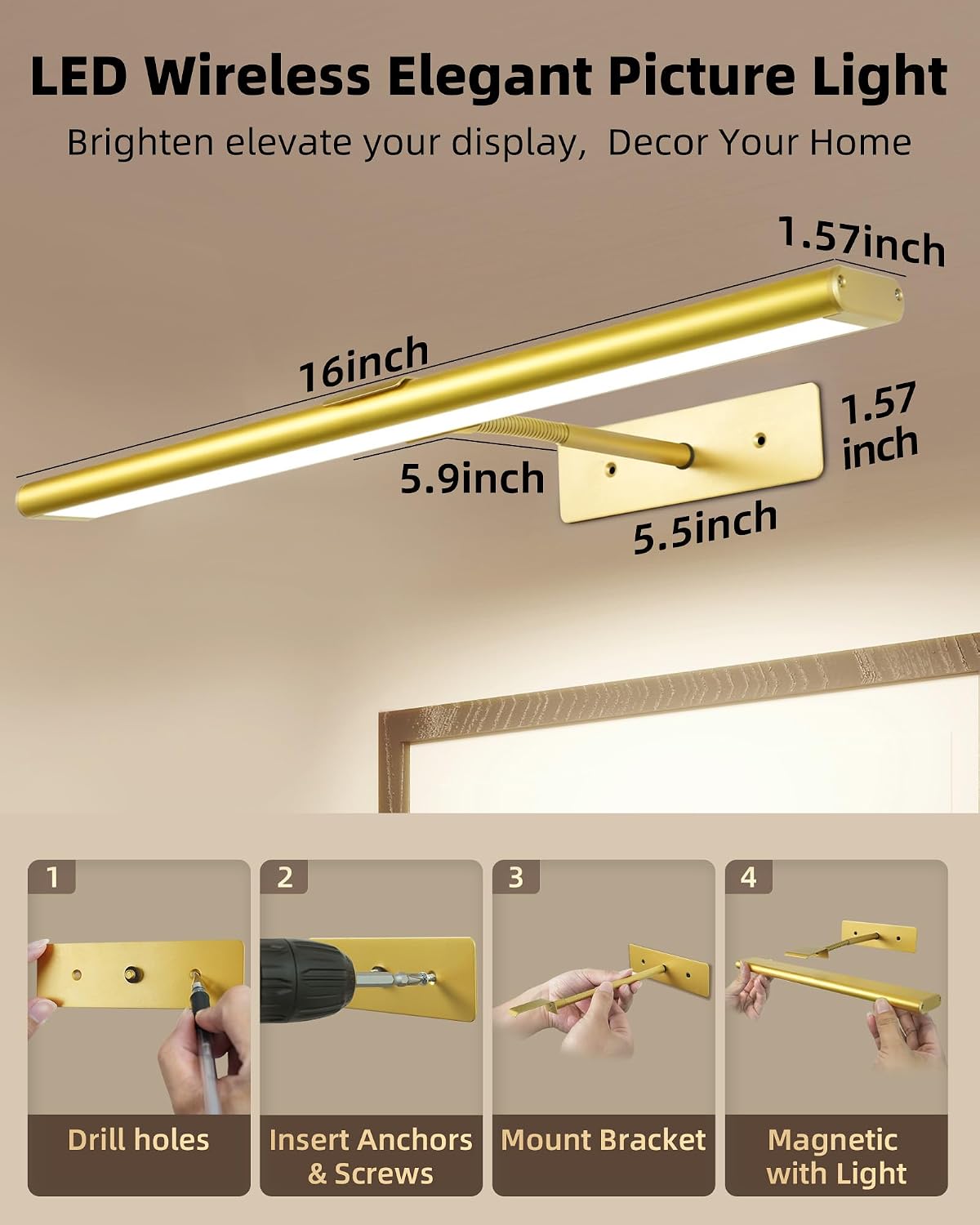 16-Inch Rechargeable Wireless LED Picture Light encalife