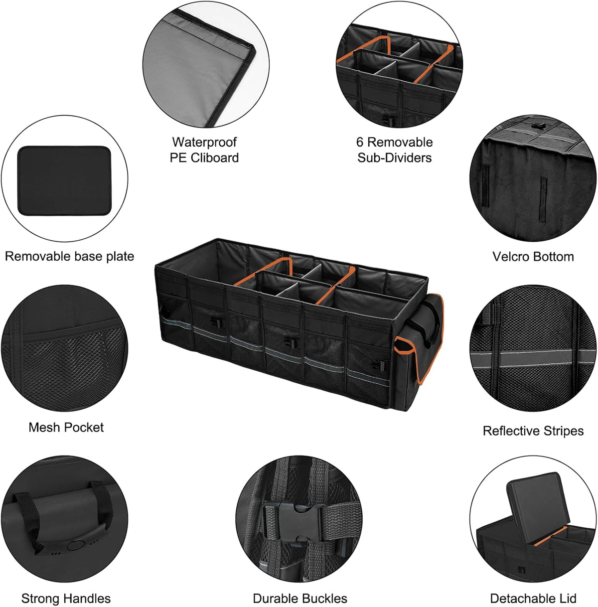 Collapsible Car Trunk Organizer with Removable Cooler encalife