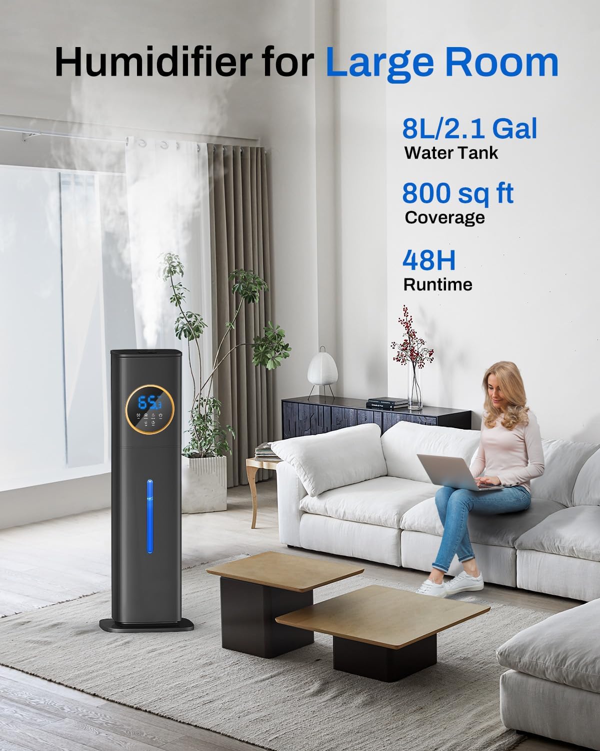 Cool Mist Humidifier | 8L Capacity | With Night Light & Essential Oil Diffuser encalife