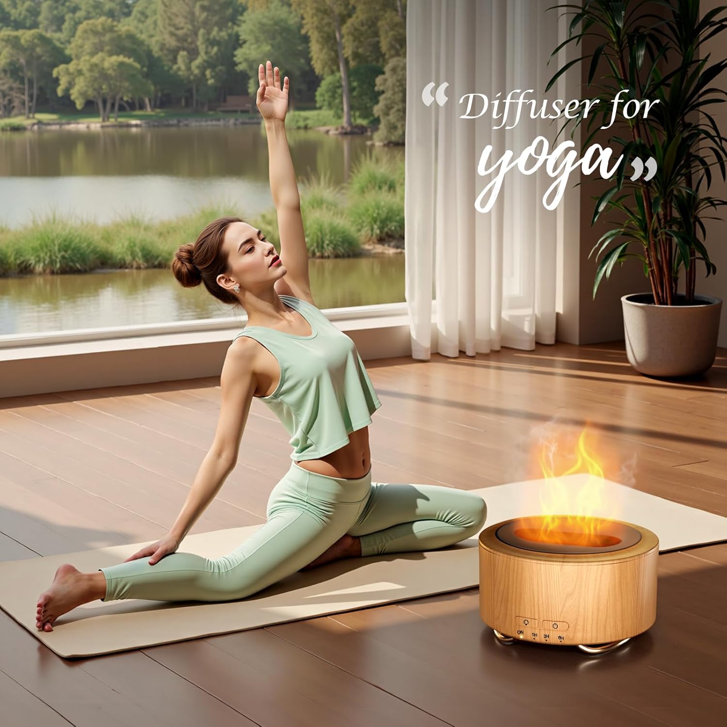 500ML Fireplace Essential Oil Diffuser Flame Light encalife