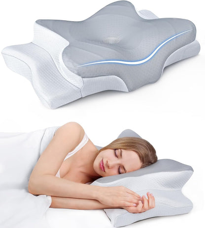 Side sleeper cervical memory foam pillow with ergonomic contour design