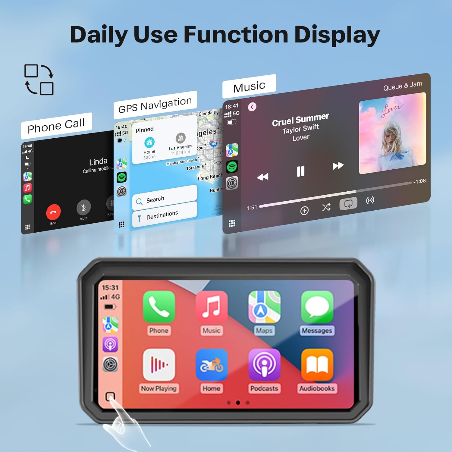 6.25 Inch Motorcycle Carplay Screen Wireless GPS encalife
