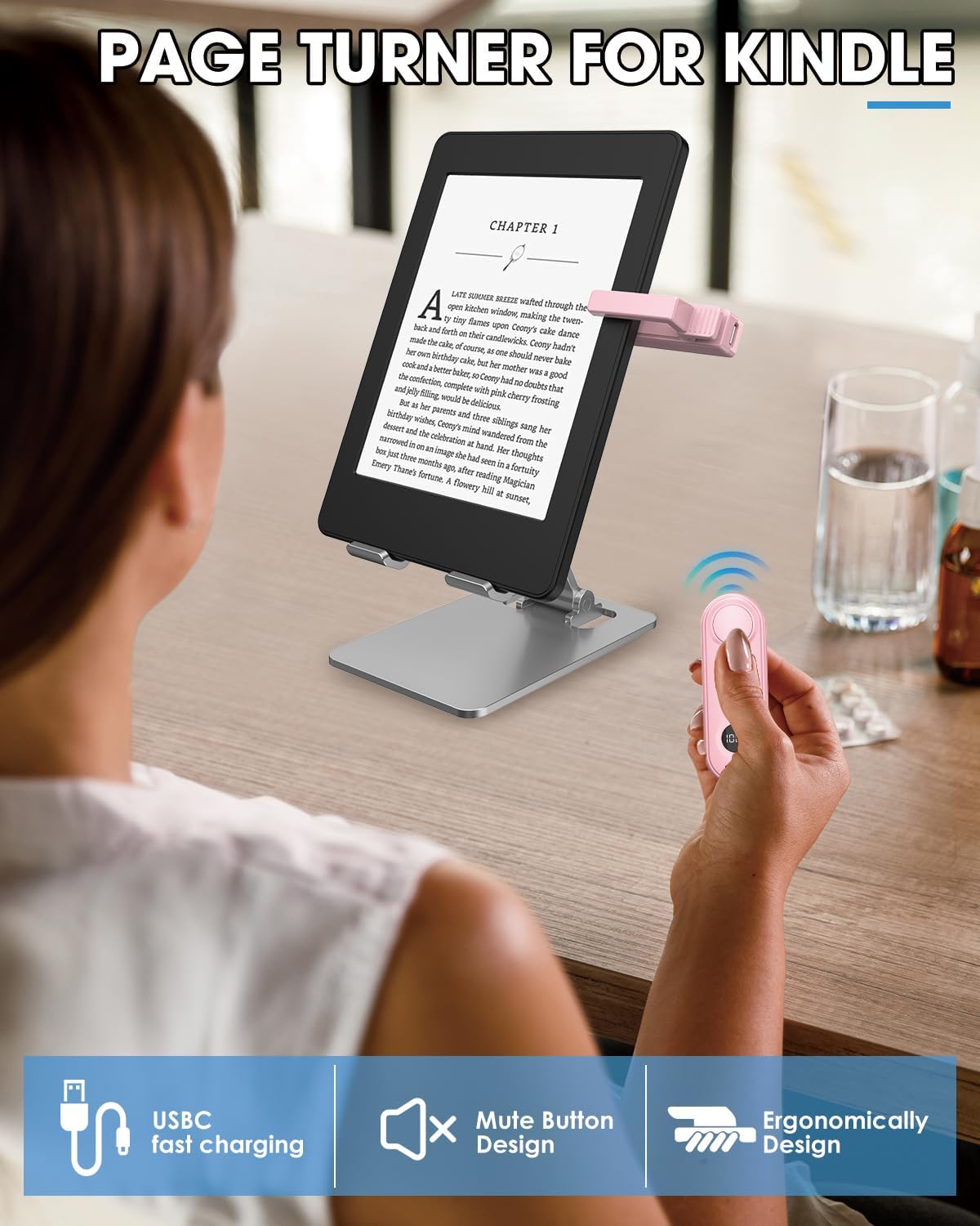 Pink Page Turner Remote for Comfortable Reading Anywhere encalife