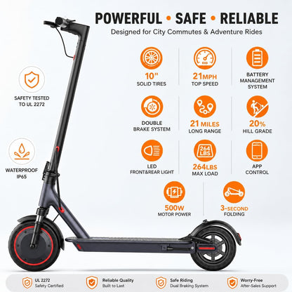 500W Electric Scooter I 22 MPH Folding Commuter E-Scooter encalife