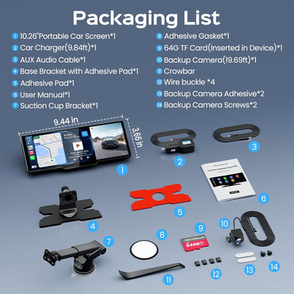 10.26 Inch Wireless Carplay Screen With Dash Cam encalife