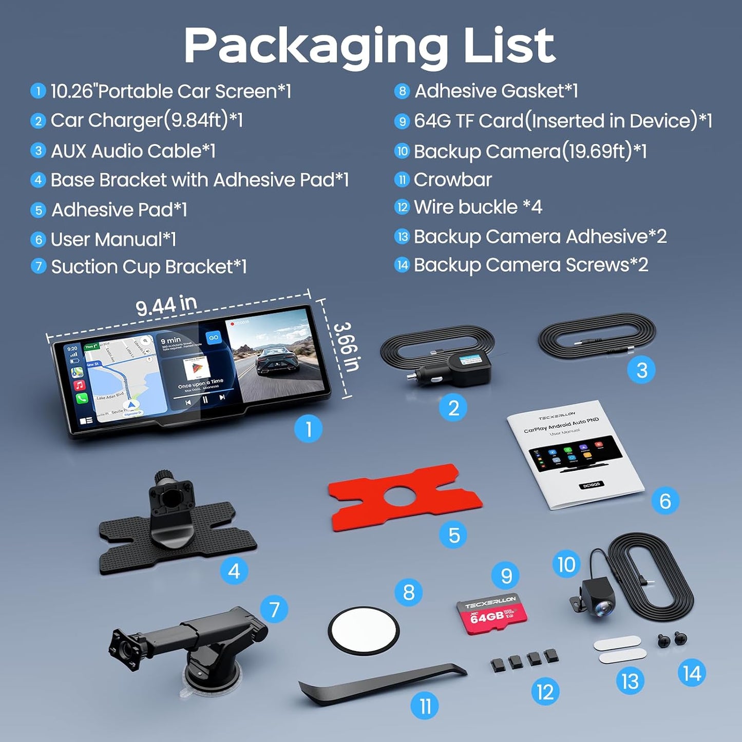 10.26 Inch Wireless Carplay Screen With Dash Camera encalife