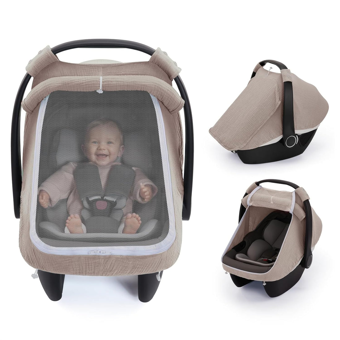 Breathable Baby Car Seat Canopy Cover Muslin Green encalife