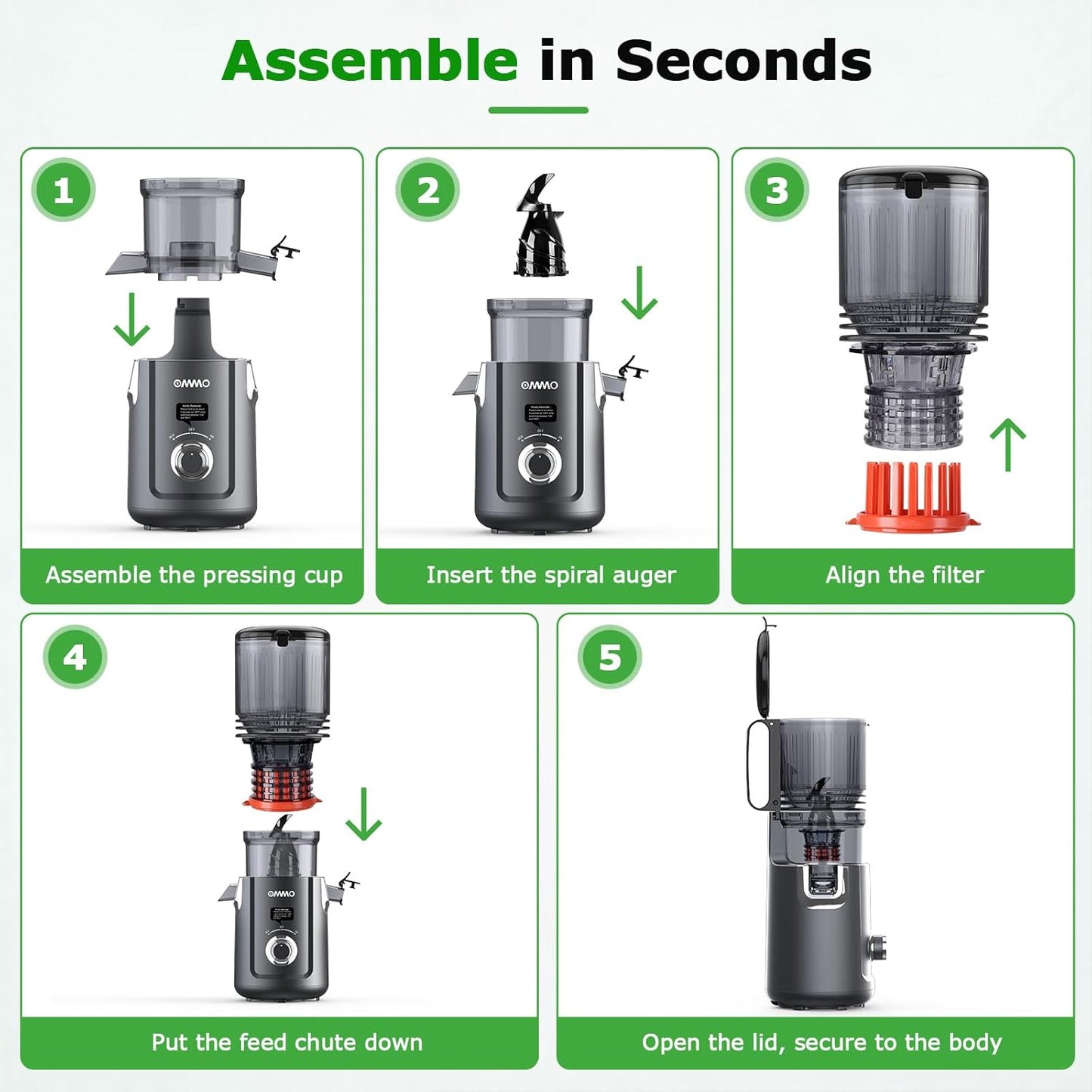 Electric Juicer Cold Press | 5.1” Wide Chute Slow Masticating encalife
