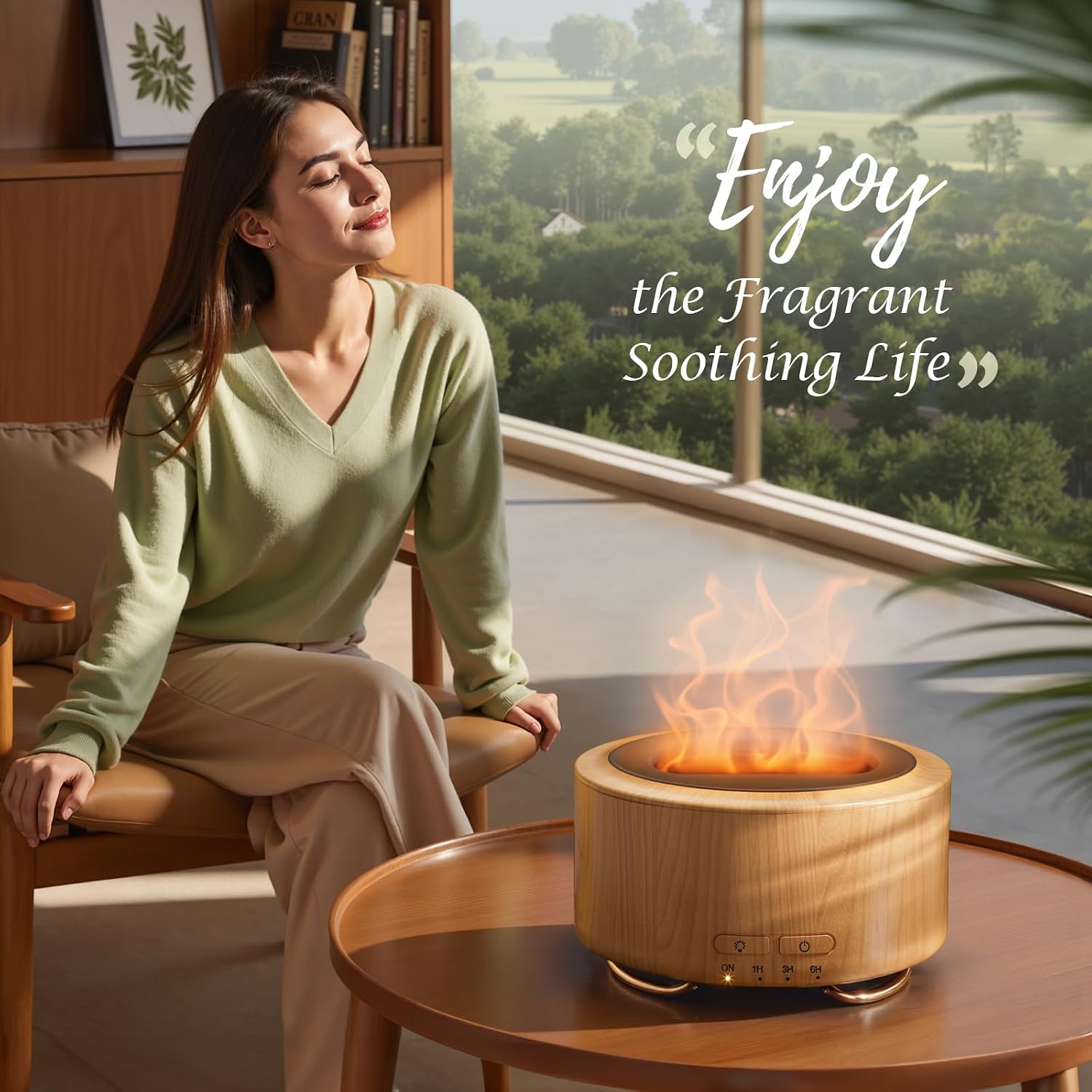 500ML Fireplace Essential Oil Diffuser Flame Light encalife