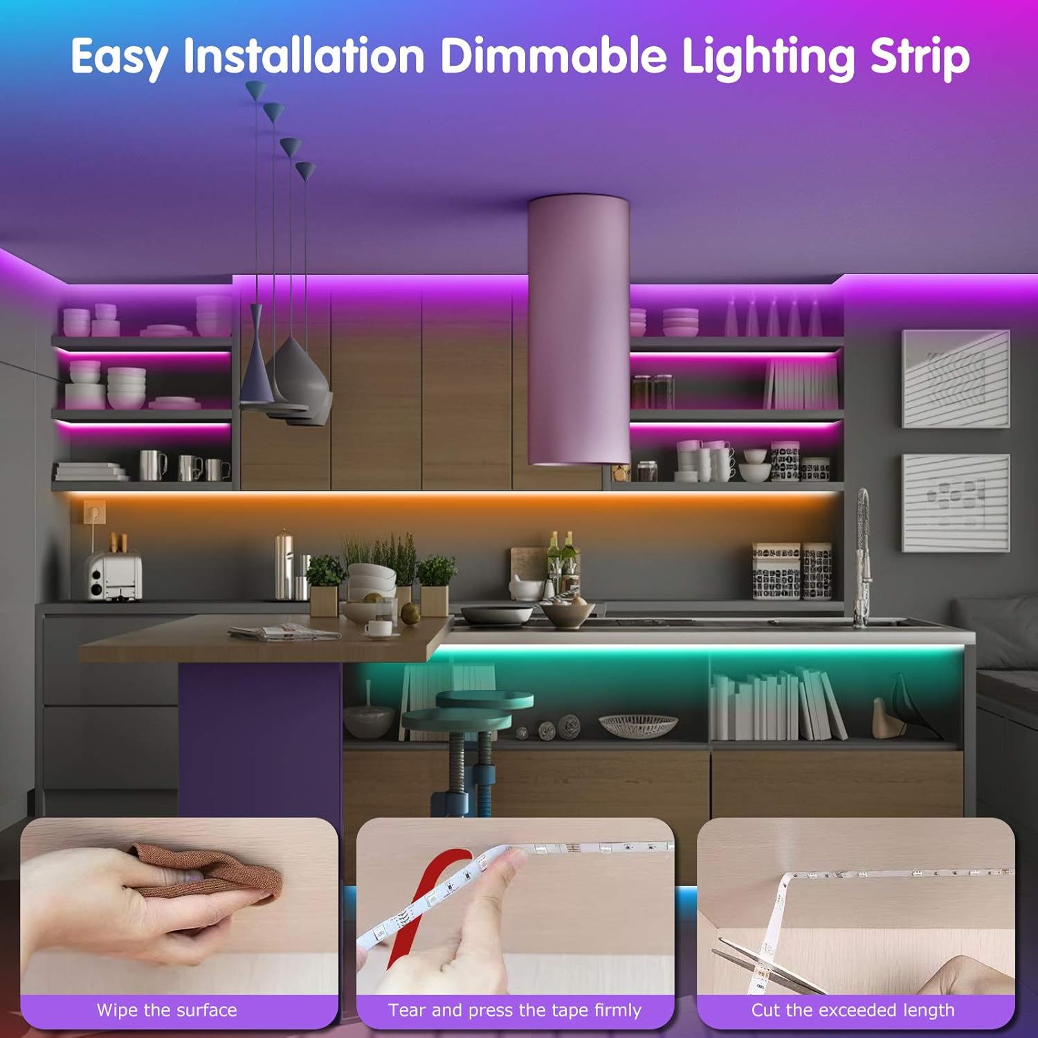 100ft RGB Lighting Strip Lights for Bedroom Decor encalife