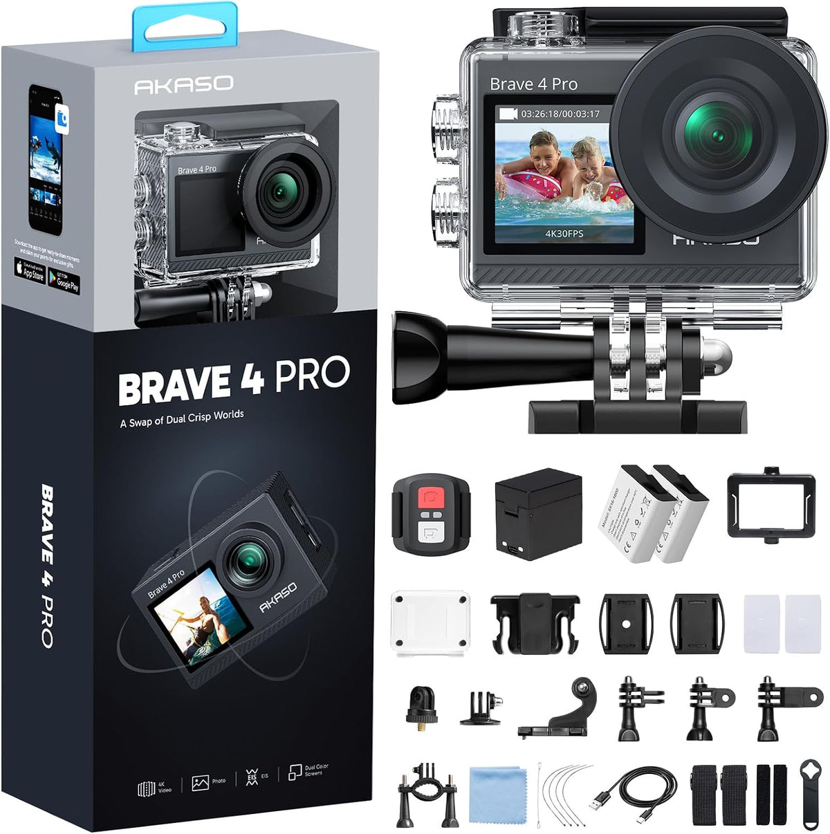 4K waterproof underwater action camera with dual screen and WiFi connectivity