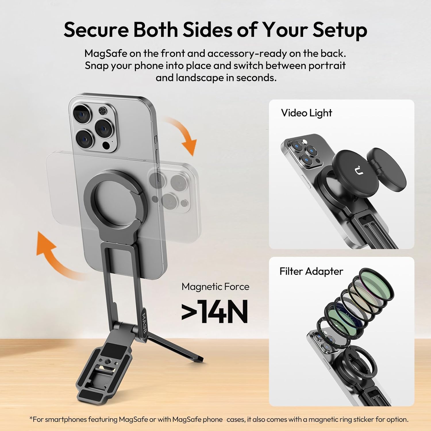 Foldable Magnetic Tripod for Hands-Free Phone Filming encalife