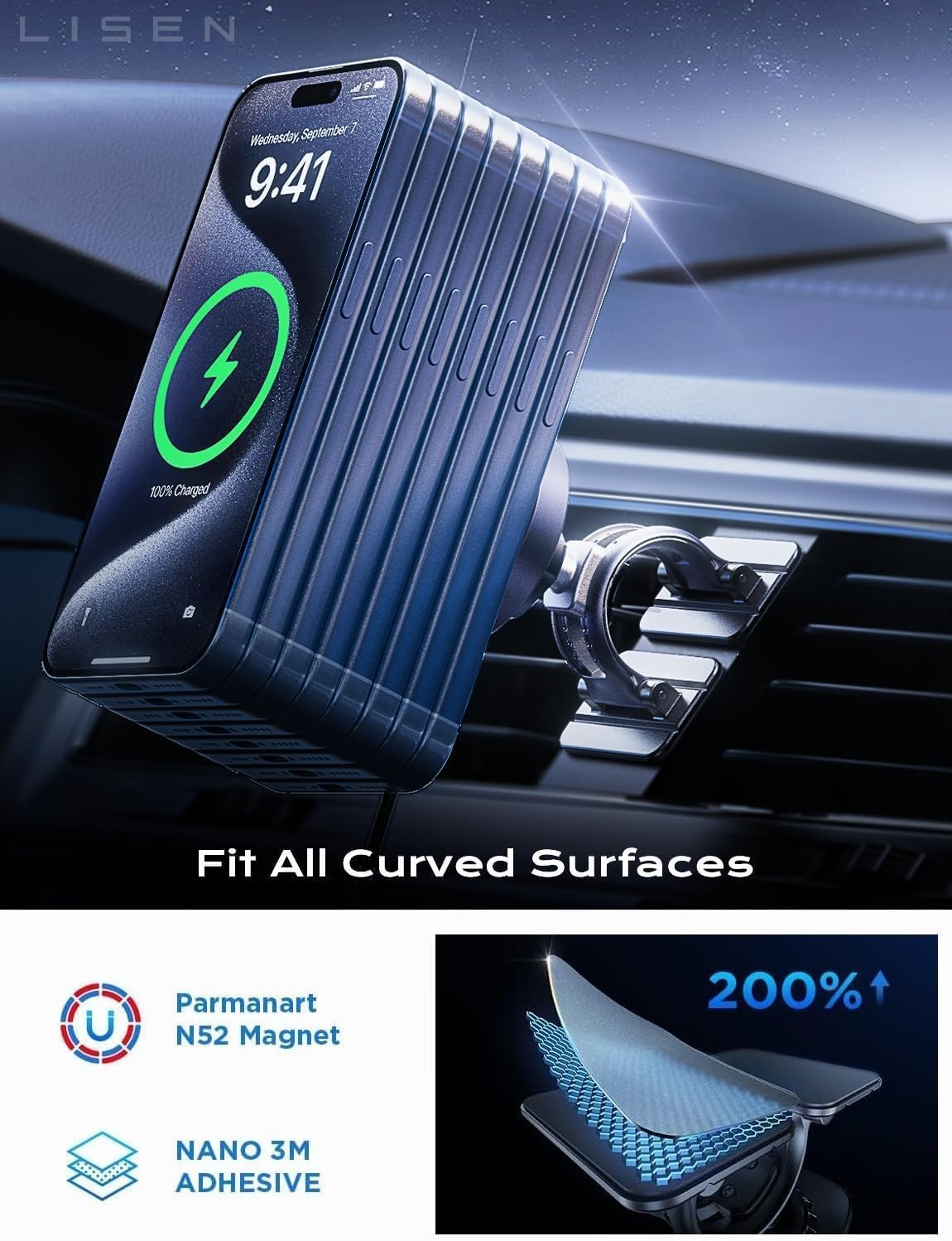 Magnetic MagSafe Car Phone Mount Charger 15W encalife